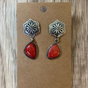 Sterling and spiny oyster dangle post earrings